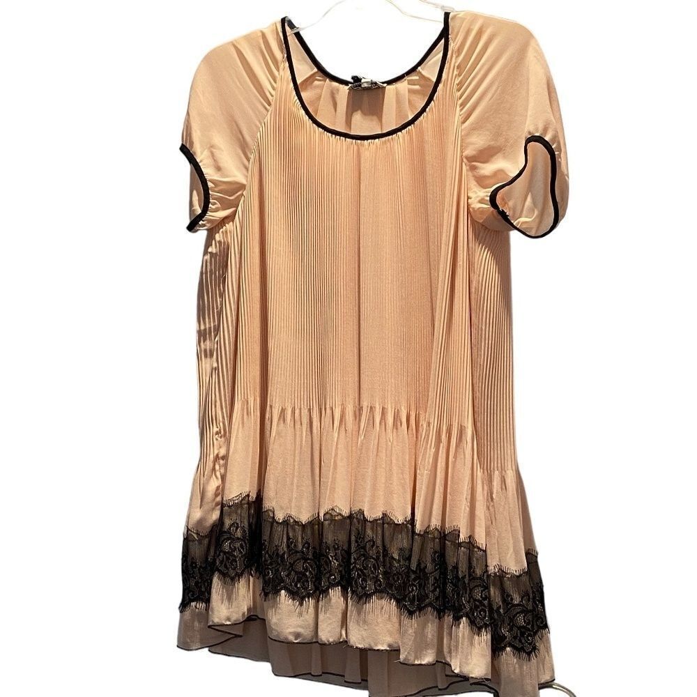 Vintage French Deby Debo Pleated Pink Black Lace Babydoll Blouse Small NWT